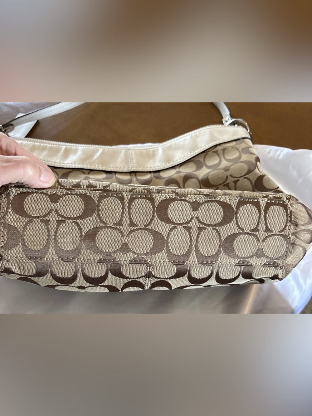Coach Penelope Hippie Hobo Handbag Shoulder Bag F13744 Purse Khaki Putty C Logo - Picture 6 of 16
